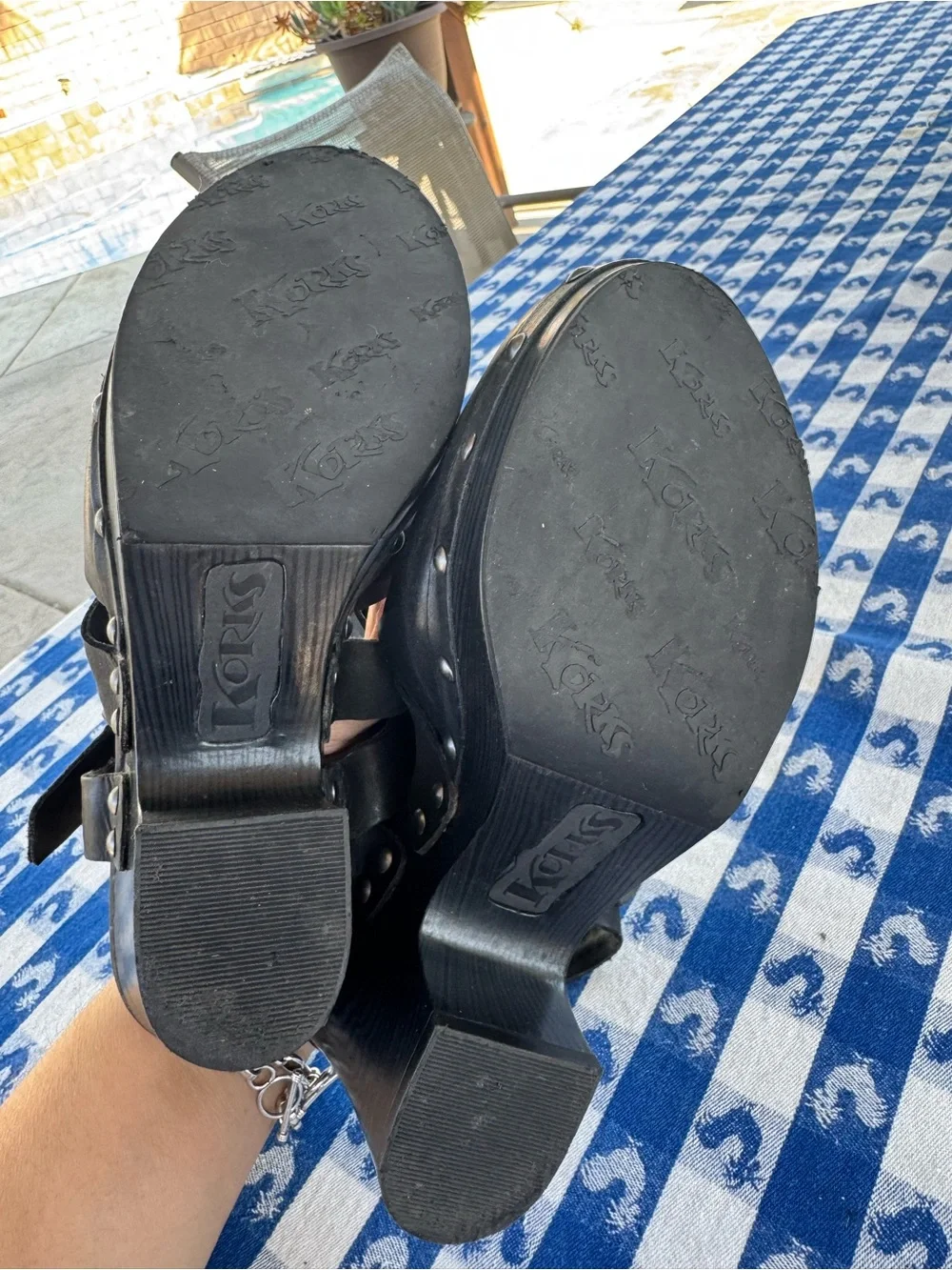 Kork Ease - Abloom Black Leather Strappy Mary Jane Platform Clog Heels Sz 7
